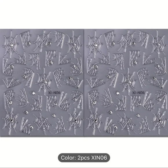 2pcs Halloween Spider Web Nail Art Stickers - 3D Silvery Glitter Cobweb - Picture 5 of 8